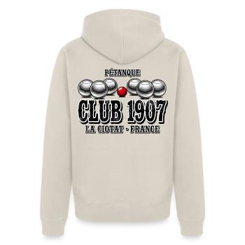 Pétanque, Bowlingbahn, Pétanque-Club - Unisex Premium Bio Zip Hoodie - Beige - Hinten - Thijin (182cm)