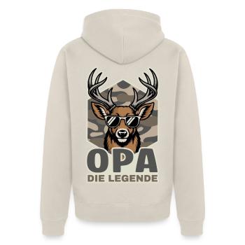 Opa die Legende Hirsch - Unisex Premium Bio Zip Hoodie - Beige - Hinten - Thijin (182cm)
