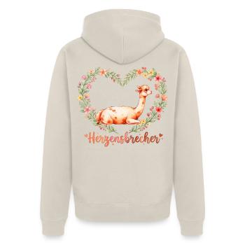 Alpaka Herzensbrecher Baby & Valentin Geschenk - Unisex Premium Bio Zip Hoodie - Beige - Hinten - Thijin (182cm)