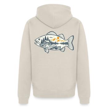 Vintage-Fischen - Unisex Premium Bio Zip Hoodie - Beige - Hinten - Thijin (182cm)