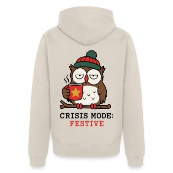 Krisenmodus Festlich – Eulen- und Weihnachtshumor - Unisex Premium Bio Zip Hoodie - Beige - Hinten - Thijin (182cm)