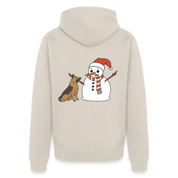 Schäferhund klaut Schneemann den Stockarm - Unisex Premium Bio Zip Hoodie - Beige - Hinten - Thijin (182cm)