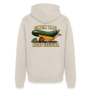 Einen Tag nicht geguckt – Zucchini im Garten - Unisex Premium Bio Zip Hoodie - Beige - Hinten - Thijin (182cm)