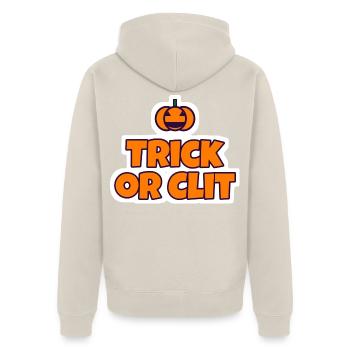 Trick or Clit Halloween Sticker - Unisex Premium Bio Zip Hoodie - Beige - Hinten - Thijin (182cm)