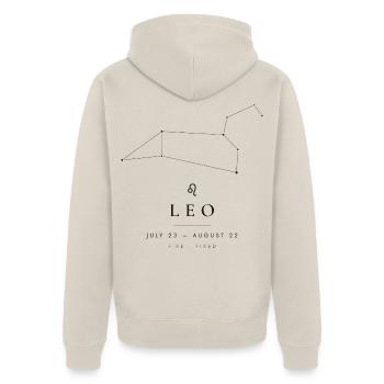 Sternzeichen Löwe – echte Sternkarte - Unisex Premium Bio Zip Hoodie - Beige - Hinten - Thijin (182cm)