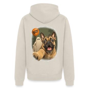  Halloween Hund Französische Bulldogge Boo Geist - Unisex Premium Bio Zip Hoodie - Beige - Hinten - Thijin (182cm)