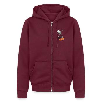 Halloween Skelett Boo yeah  - Unisex Premium Bio Zip Hoodie - Burgunderrot - Vorne - Thijin (182cm) & Selfina (174cm)