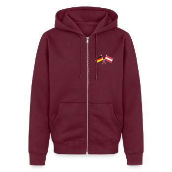 Deutschland & Österreich Flaggen - DACH - Unisex Premium Bio Zip Hoodie - Burgunderrot - Vorne - Thijin (182cm) & Selfina (174cm)