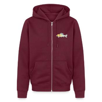 Koi-BogenBunter Spritzer - Unisex Premium Bio Zip Hoodie - Burgunderrot - Vorne - Thijin (182cm) & Selfina (174cm)