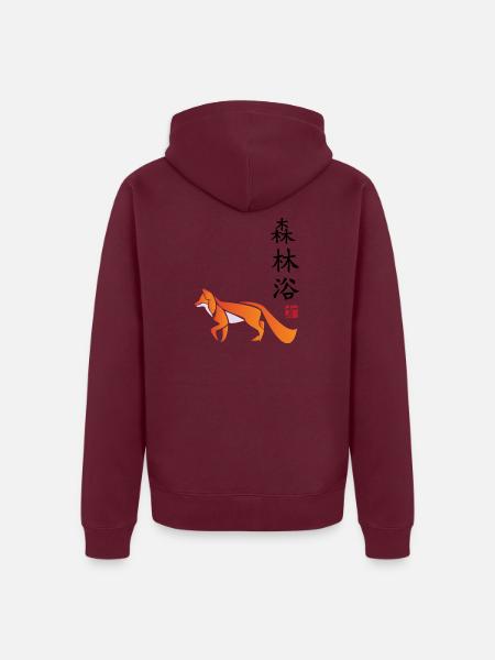 Kitsune im Waldstil - Unisex Premium Bio Zip Hoodie - Burgunderrot - Hinten