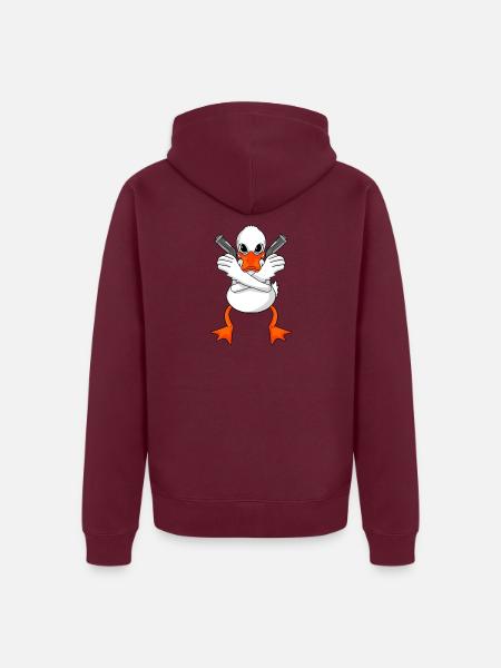 Ente mit Pistole - Unisex Premium Bio Zip Hoodie - Burgunderrot - Hinten