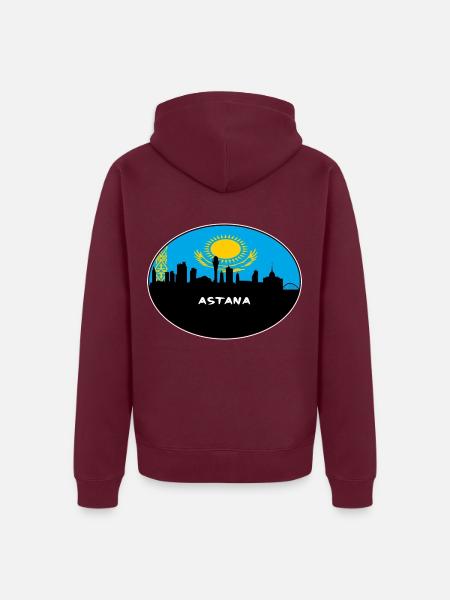 Astana Kasachstan Flagge Skyline Silhouette Reisen - Unisex Premium Bio Zip Hoodie - Burgunderrot - Hinten
