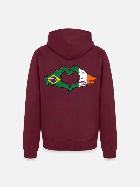 Brésil Irlande Drapeau Aiguilles Coeur Forme Utilisé - Veste à capuche bio Premium Unisexe - bourgogne - Dos