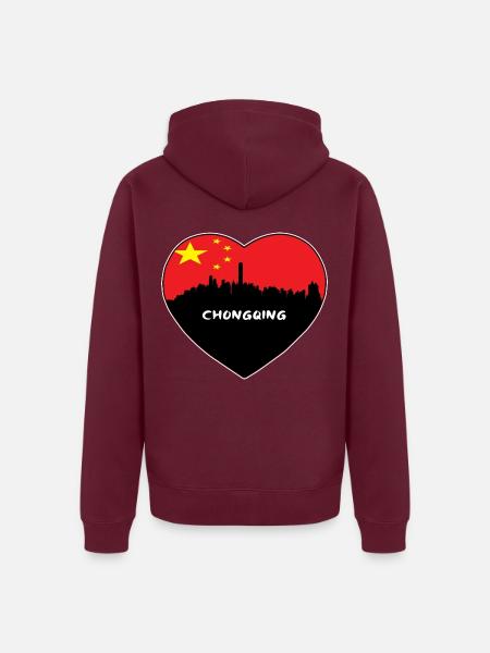 Flaggen-Skyline-Reise-Andenken Chongqings China - Unisex Premium Bio Zip Hoodie - Burgunderrot