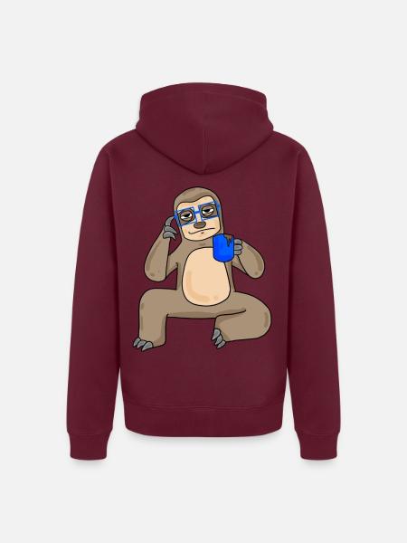 Sloth with glasses and coffee - Unisex Premium Organic Zip Hoodie - burgundy