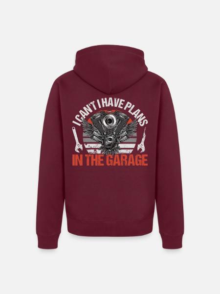 I Can’t I Have Plans In The Garage | Motorrad Moto - Unisex Premium Bio Zip Hoodie - Burgunderrot - Hinten