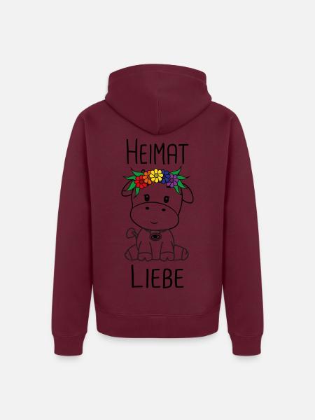 Kuh Heimat Liebe - Unisex Premium Bio Zip Hoodie - Burgunderrot