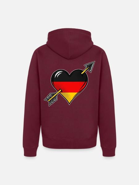 Deutschland Flagge Herz mit Pfeil - Unisex Premium Bio Zip Hoodie - Burgunderrot