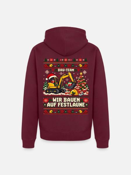 Bau-Team - Wir bauen auf Festlaune - Unisex Premium Bio Zip Hoodie - Burgunderrot
