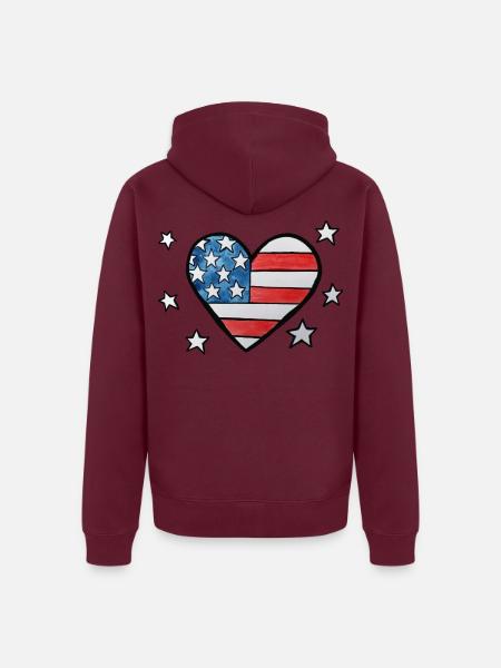 Patriotisches Sternen-und-Streifen-Herz - Unisex Premium Bio Zip Hoodie - Burgunderrot