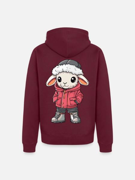 Schaf mit Winterjacke und Fellmütze - Unisex Premium Bio Zip Hoodie - Burgunderrot