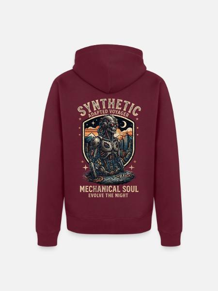 Cybernetic Mechanical Soul / Synthetic  Cyberpunk - Unisex Premium Bio Zip Hoodie - Burgunderrot - Hinten