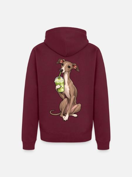 Italienisches Windspiel mit Matcha Latte - Unisex Premium Bio Zip Hoodie - Burgunderrot
