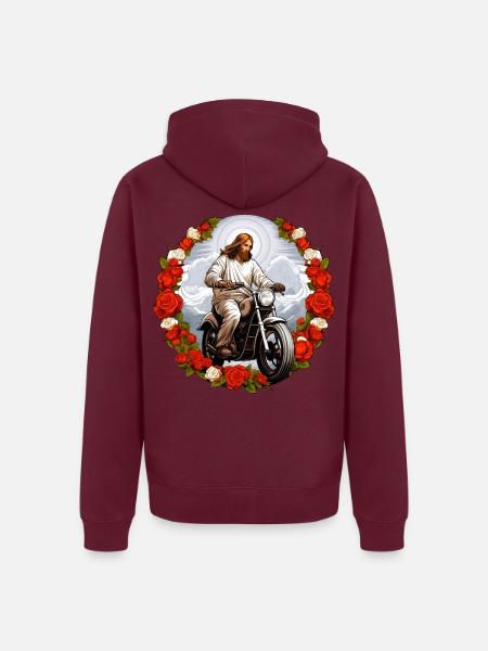 Motorrad Jesus - Unisex Premium Bio Zip Hoodie - Burgunderrot