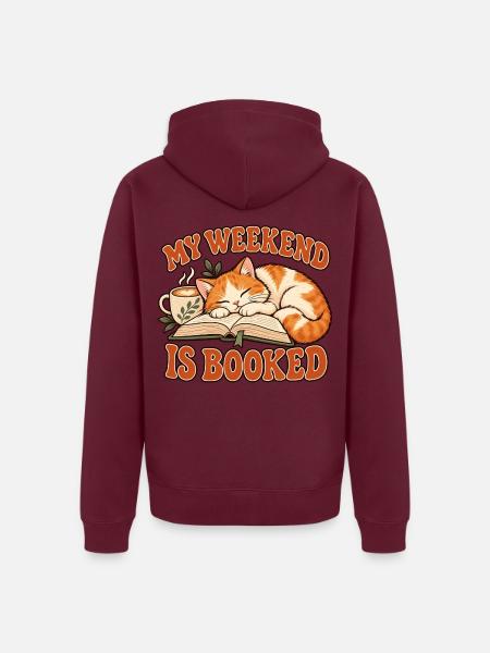 My Weekend Is Booked – Katze und Bücher - Unisex Premium Bio Zip Hoodie - Burgunderrot - Hinten
