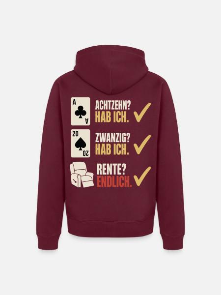 Achtzehn zwanzig Rente endlich – Skat Rentner - Unisex Premium Bio Zip Hoodie - Burgunderrot - Hinten