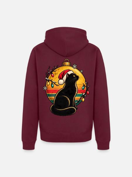 Schwarzer Kater im Weihnachtszauber - Unisex Premium Bio Zip Hoodie - Burgunderrot