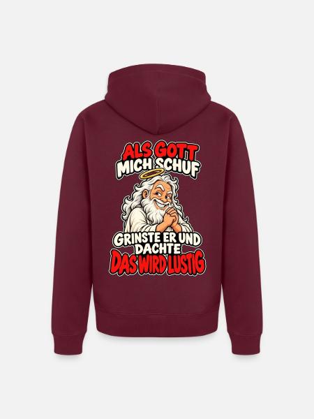 Als Gott mich schuf Lustiger Spruch - Unisex Premium Bio Zip Hoodie - Burgunderrot - Hinten