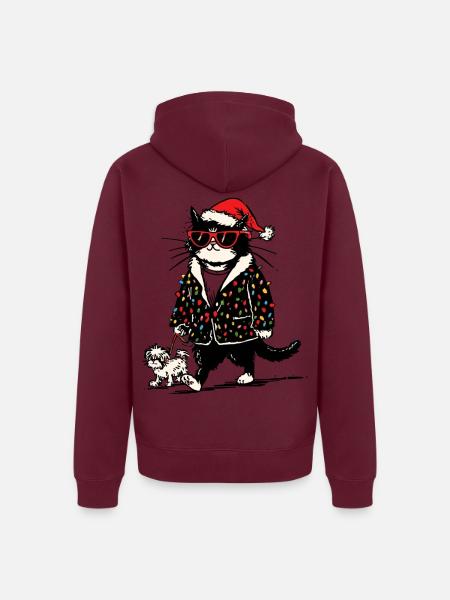 Cool Christmas Lights Cat Walking Dog - Unisex Premium Bio Zip Hoodie - Burgunderrot