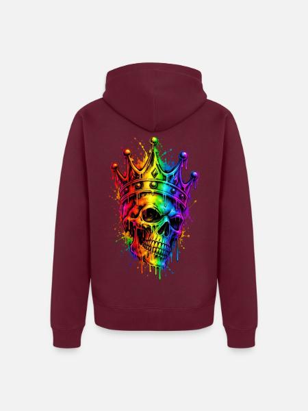 Königskrone Regenbogen Totenkopf - Unisex Premium Bio Zip Hoodie - Burgunderrot