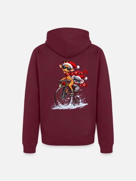 Festliche Penny Farthing Schneefahrt - Unisex Premium Bio Zip Hoodie - Burgunderrot