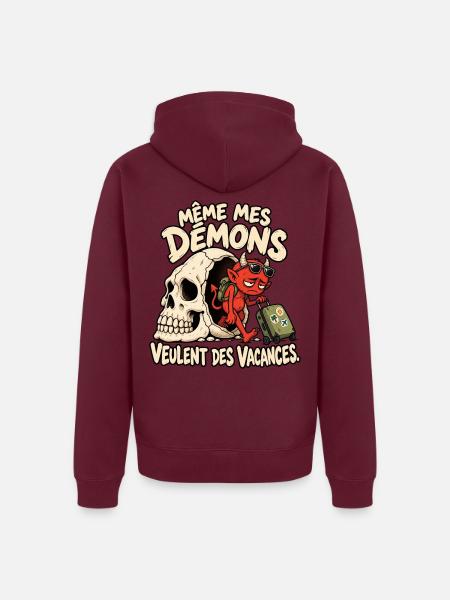 Sogar meine Dämonen wollen Urlaub – Humor - Unisex Premium Bio Zip Hoodie - Burgunderrot - Hinten
