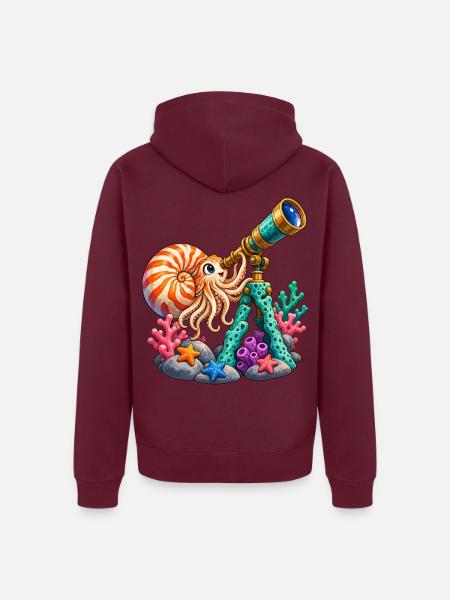 Kleiner Nautilus im Korallen-Observatorium - Unisex Premium Bio Zip Hoodie - Burgunderrot - Hinten