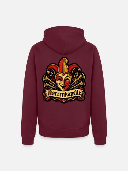 Narrenkapelle Fasching Narrenmaske Linolschnitt - Unisex Premium Bio Zip Hoodie - Burgunderrot