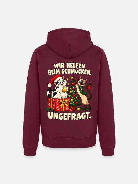 Katzenmama Geschenkidee Tannenbaum Weihnachten - Unisex Premium Bio Zip Hoodie - Burgunderrot