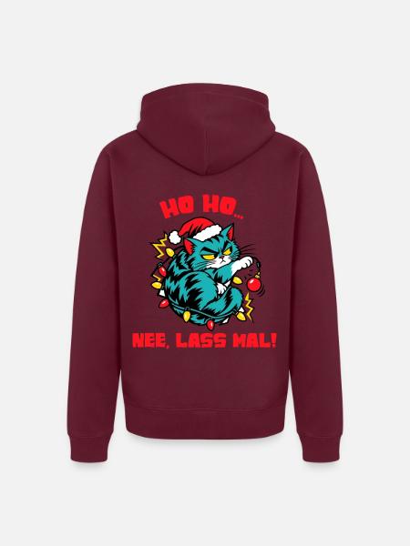 Santa-Katze mit Lichterkette - Unisex Premium Bio Zip Hoodie - Burgunderrot