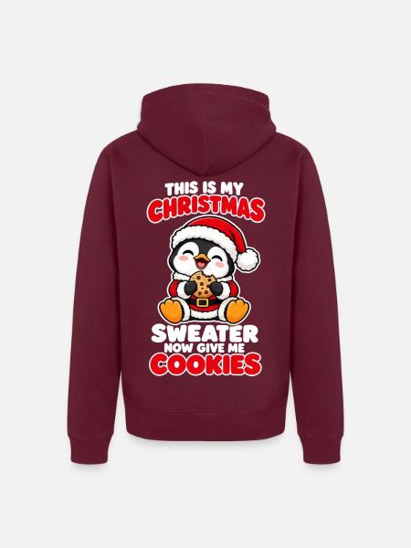 Weihnachts Pinguin mit Lebkuchen Spruch - Unisex Premium Bio Zip Hoodie - Burgunderrot