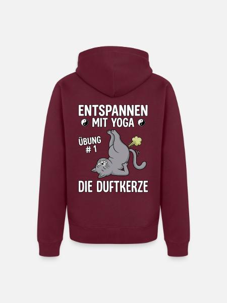 Katzen Yoga Duftkerze - Unisex Premium Bio Zip Hoodie - Burgunderrot