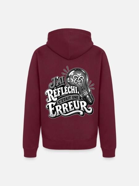 Ich habe darüber nachgedacht, es war ein Fehler (Schwarzweiß) - Unisex Premium Bio Zip Hoodie - Burgunderrot - Hinten