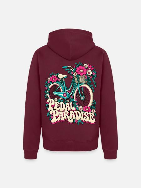 Pedal Paradise Blumenrad Illustration - Unisex Premium Bio Zip Hoodie - Burgunderrot
