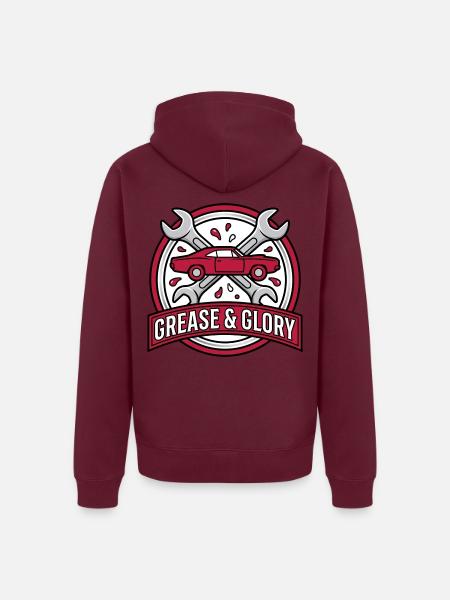 Retro Muscle Car Garage Abzeichen – Öl und Ruhm - Unisex Premium Bio Zip Hoodie - Burgunderrot - Hinten
