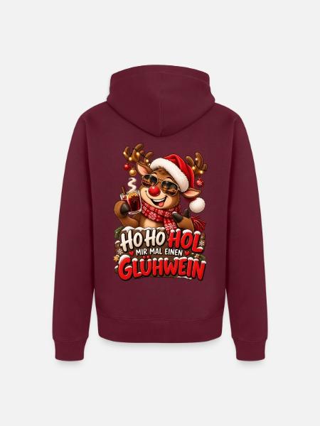 Cooles Rentier Ho Ho Hol mir mal einen Glühwein - Unisex Premium Bio Zip Hoodie - Burgunderrot - Hinten
