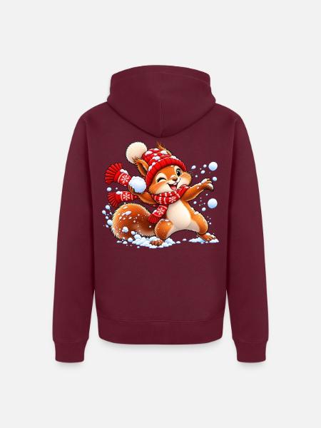 Eichhörnchen im Schnee – Süßer Winterspaß - Unisex Premium Bio Zip Hoodie - Burgunderrot