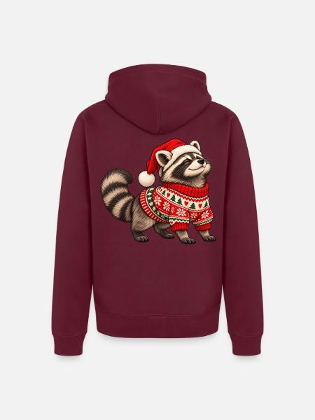 Weihnachts Waschbär – Norwegerpullover - Unisex Premium Bio Zip Hoodie - Burgunderrot