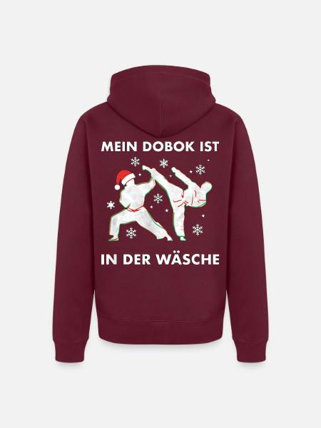 Mein Dobok Ist In Der Wäsche Taekwondo Weihnachten - Unisex Premium Bio Zip Hoodie - Burgunderrot - Hinten