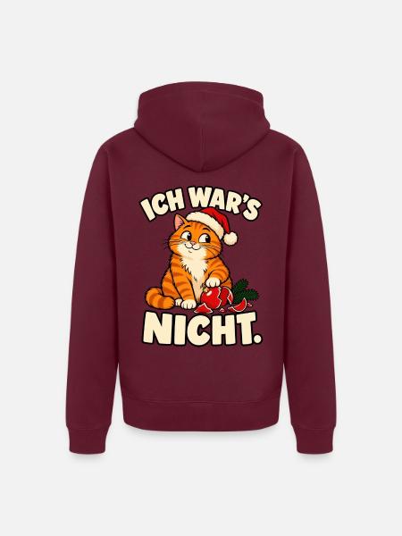 Ich war’s nicht – Lustige Weihnachtskatze - Unisex Premium Bio Zip Hoodie - Burgunderrot